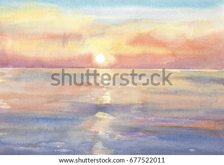 bright sun reflected in the water watercolor painting background