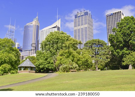 SYDNEY, AUSTRALIA Ã¢Â?Â? NOVEMBER 7, 2014.  Sydney is one of the greener cities with ample space for parks and gardens as the Royal Botanic Gardens demonstrate with a backdrop of skyscrapers.