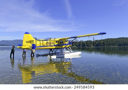 JUNEAU, ALASKA - CIRCA AUGUST 2014. Given the lack of harbors and inaccessible rugged nature of the islands on the Alaskan coast, float planes are commonly used to reach them.