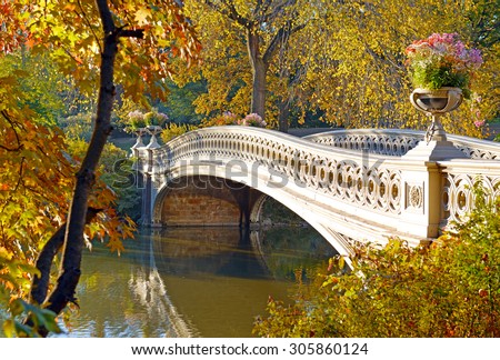 Autumn Color - Bow Bridge in Fall Foliage in Central Park, Manhattan New York