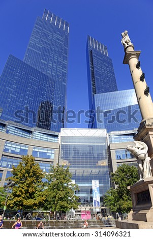 NEW YORK - CIRCA SEPTEMBER 2015. Located near many of Manhattan\'s attractions, the iconic Time Warner Center is a tourist hotspot with a variety of shopping and restaurants to suit many tastes.