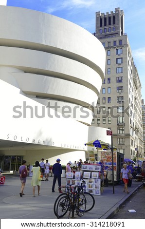 NEW YORK - CIRCA SEPTEMBER 2015. The Guggenheim Museum in the Upper East Side of Manhattan is a popular tourist draw and houses a large collection of Impressionist, modern and contemporary art works.