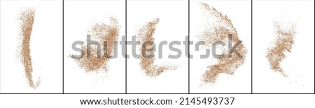 Set Of Coffee Color Grain Texture Isolated on White Background. Chocolate Shades Confetti. Brown Particles. Digitally Generated Image. Vector Illustration, EPS 10.