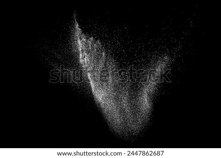 White grainy texture. Abstract dust overlay. Grain noise. White explosion on black background. Splash realistic effect. Vector illustration, eps 10.  
