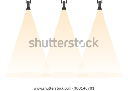 Three spotlights shines down  isolated on white background. Illuminated rays background. Design element. Vector illustration, EPS 10.