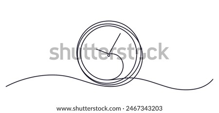 Clock with arrow. One thin line continuous symbol on the theme of time, deadline, morning, time to work on transparent background. Save your time concept, timer. Minimal design element
