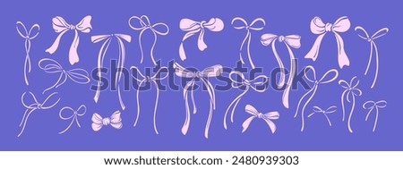 Hand drawn retro bow knots collection. Vector ribbons, silk bows for gifts, present knots and wrap pack isolated. Bowknot for decoration, celebration design in cartoon style