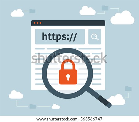 Data protection and internet security. https. Magnifying glass. Cloud