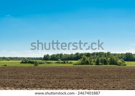 Similar – Image, Stock Photo Plowed field on the left of the dirt road in Magdeburger Börde