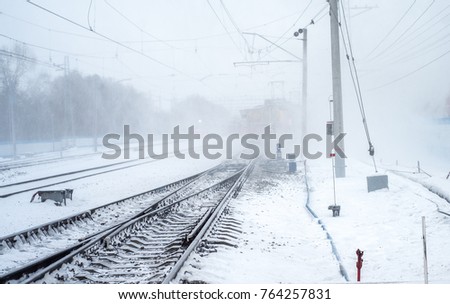 Similar – Image, Stock Photo Snowy train tracks railway