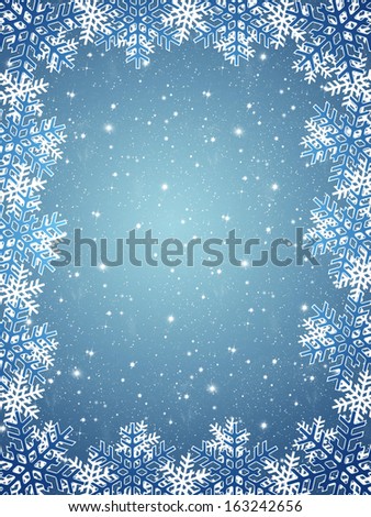 Christmas background with frame of colored and white snowflakes