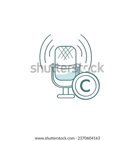 Copyright podcast, audio recording. Microphone. Vector icon on a white background.