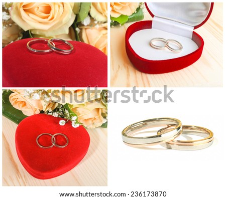 wedding rings, heart shaped box  and flowers set