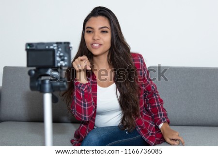 Similar – Image, Stock Photo Teen girl making a selfie