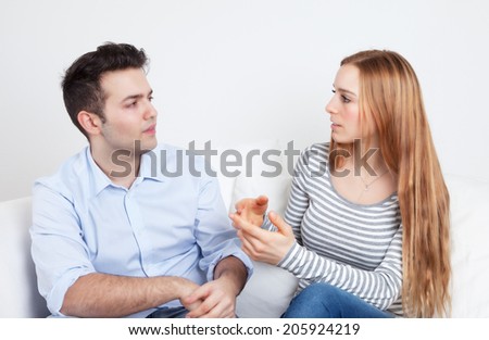 Young man listen to his girlfriend