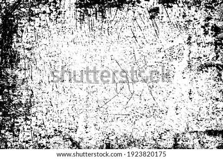 Grunge background black and white. Texture of chips, cracks, scratches, scuffs, dust, dirt. Dark monochrome surface. Old vintage vector pattern	