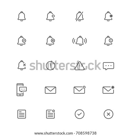 Notification line icons set, Vector on white background