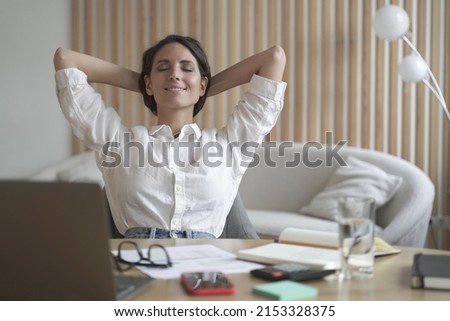 Similar – Image, Stock Photo Young woman resting during training after jogging