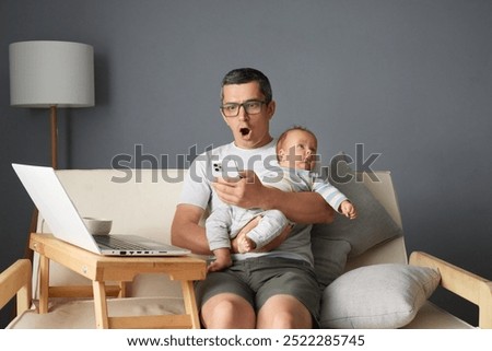 Image, Stock Photo Surprised newborn girl while relax in her hammock