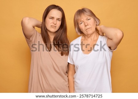 Similar – Image, Stock Photo Woman worried while showing off the window in the city during a spring day, mental health concept