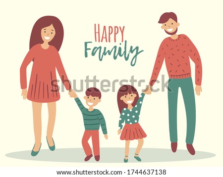 father and mother holds the hand of  son and daughter . The best parents. The concept of good parents and a happy family. Happy childhood. 