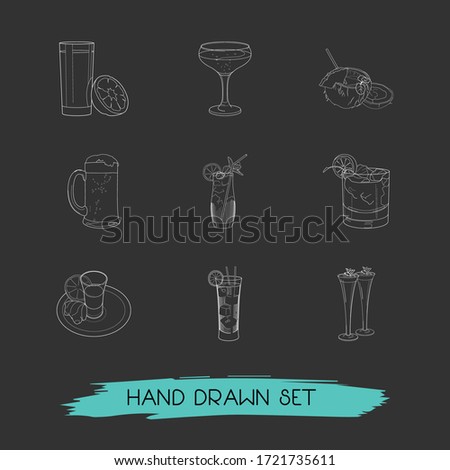 Set of pub icons line style symbols with cuba libre cocktail, coconut cocktail, beer mug and other icons for your web mobile app logo design.