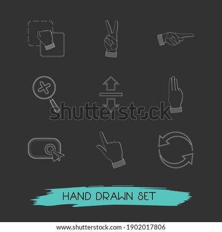 Set of interface icons line style symbols with hand cursor, hand pointing right, scalable icons for your web mobile app logo design.