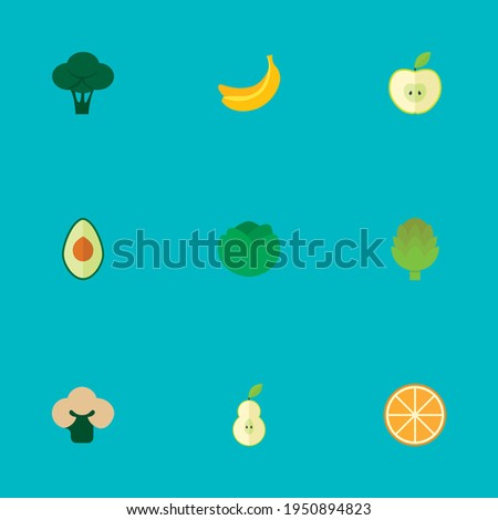 Set of dessert icons flat style symbols with cauliflower, avocado, apple and other icons for your web mobile app logo design.