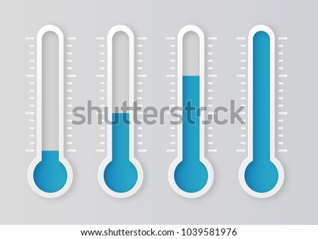 Blue thermometers with different levels. Vector illustration.