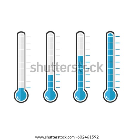 illustration of blue thermometers with different levels, flat style.