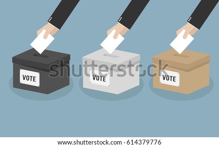 Ballot Box Person Casting Vote , Hand Putting Paper in the ballot box
