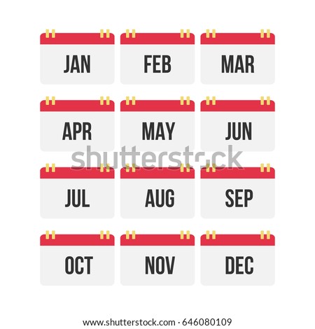 Flat design of calendar month icon set. Vector Illustration.
