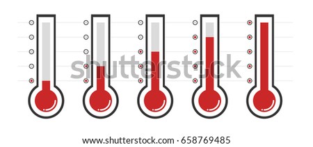 Red thermometers with different levels. Vector illustration.