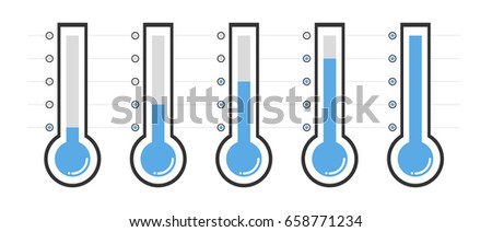 Blue thermometers with different levels. Vector illustration.