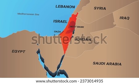 Map of The Middle East. Israel map. borders, cities, Gaza, West bank. Infographic vector map. Vector Illustration, 3D Illustration.