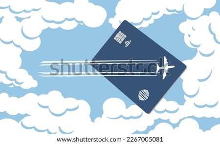 The image of an airliner leaves a contrail design across the face of an air miles reward credit card in this illustration about perks for air travelers. 