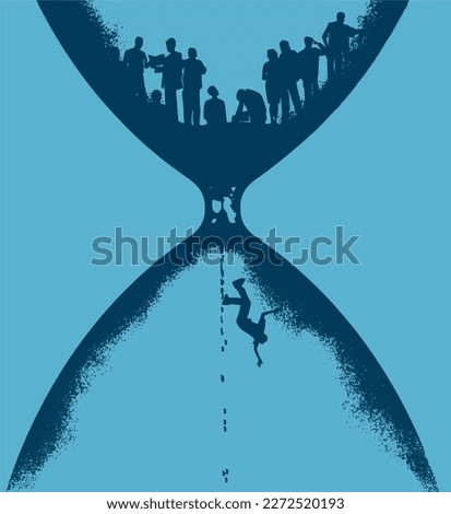 Time is running out is the theme of this image of people in an hourglass. This is a vector illustration.
