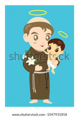 Saint Anthony and child Jesus vector cartoon catholic 