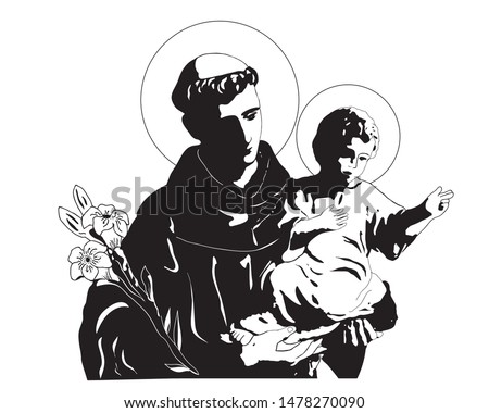 Saint Anthony with baby Jesus Christ catholic vector Illustration