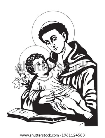 Saint Anthony with Child Jesus Illustration Catholic religious vector