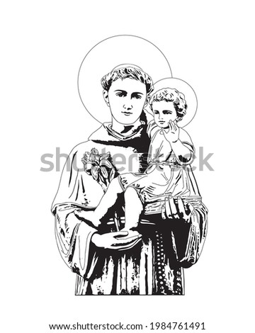 Saint Anthony with child Jesus Illustration catholic religious vector