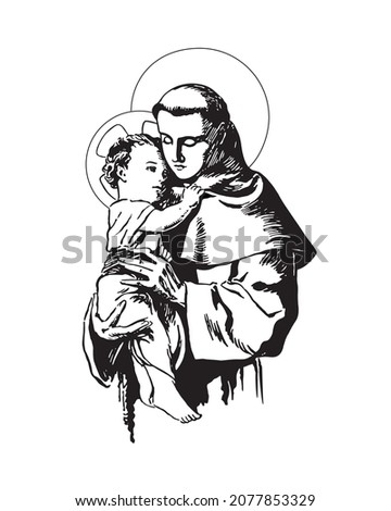 Saint Anthony of Padua and Child Jesus Illustration Catholic religious vector clip art