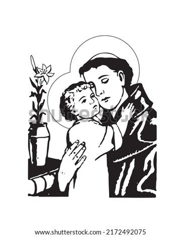 Saint Anthony and Child Jesus Illustration catholic religious vector