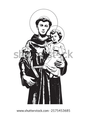 Saint Anthony with Child Jesus Illustration catholic religious vector