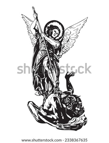 Saint Michael the archangel fighting with the devil Illustration Catholic Religious vector