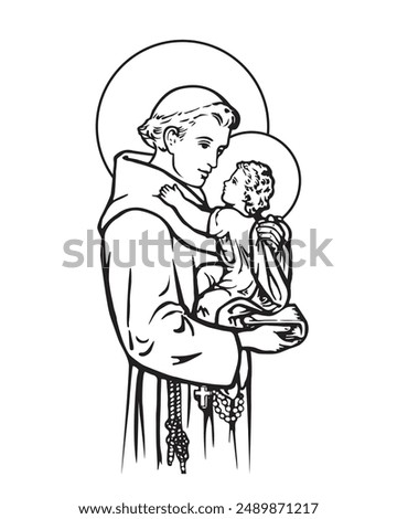 Saint Anthony with Child Jesus Vector Catholic religious Illustration 