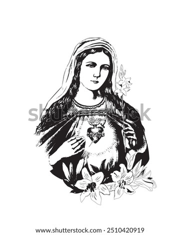 Immaculate heart of Mary Illustration Catholic religious Our Lady Vector