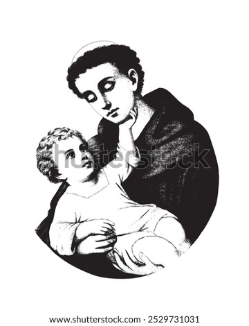 Saint Anthony with Child Jesus vector catholic religious Illustration