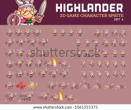 Highlander Warrior Cartoon Game Character Animation Sprite