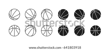 Basketball ball Minimalistic Flat Line Stroke Icon Pictogram Illustration Set Collection. 6 different views